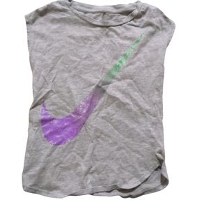 Nike Kids Light Gray Tee with Purple-to-Green Swoosh